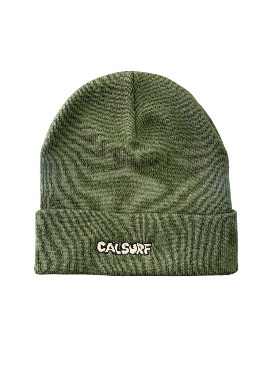Cal Surf Cartoon Logo Embroidered Beanie – Green/Cream